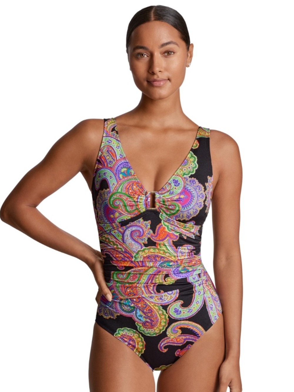 Ralph Lauren Women S Paisley Ruched Multicolor One-Piece Swimsuit
